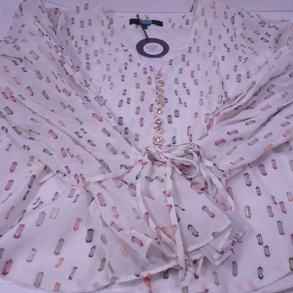 Eva Franco Multi Color Gold Thread Overlay Balloon Sleeve Blouse Sz 4 NWT 398 - Picture 11 of 14